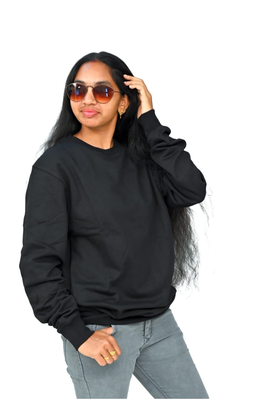 Premium Dark Black Cotton Sweatshirt – 300 GSM | Unisex | Comfort Fit - Image 2